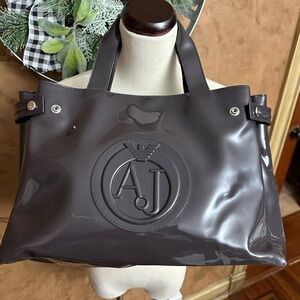 Armani Jeans Dark Brown Patent Tote with AJ Logo
